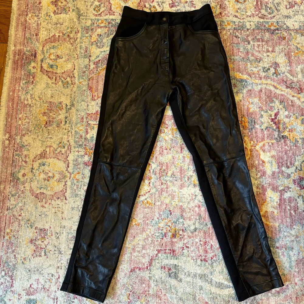 VINTAGE Black 100% Lambskin Leather Pants 90s Low Rise Fit